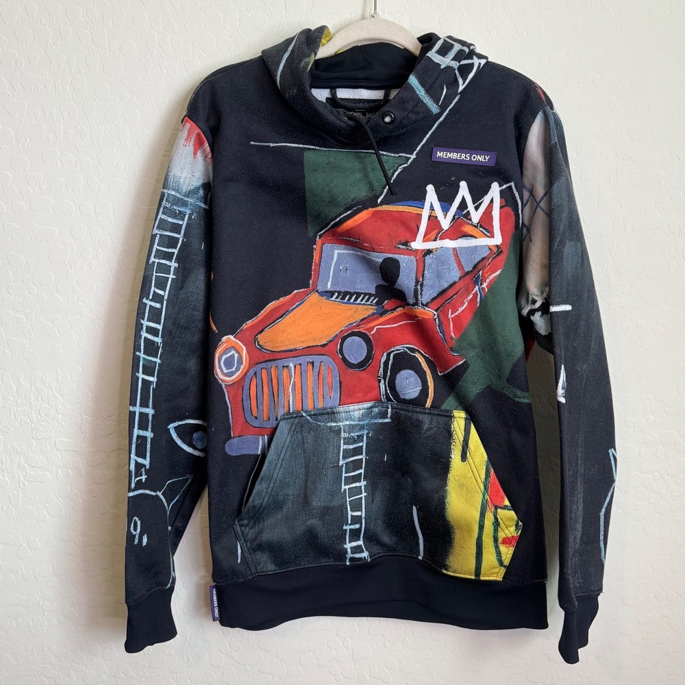 Jean-Michel Basquiat + Members Only Hoodie Sweatshirt Graphic Print All Over M